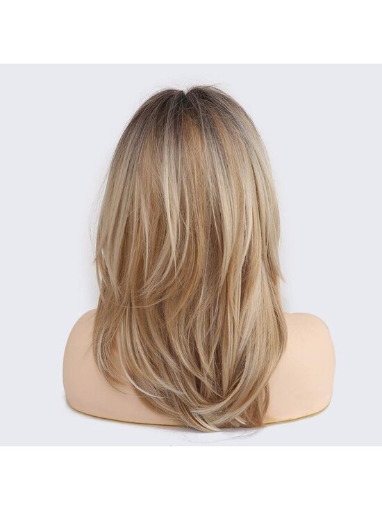 Women blonde dark Heat Resistant Long Curly Shoulder Length Synthetic Wigs main image 4